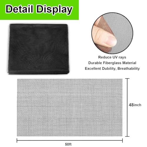 48 in x 50 ft Fiberglasss Window Screen Mesh,Replacement Screen Roll High Visibility Durable Screens,Easy to DIY Repair or Rescreen for House Windows,Patio,Porch,Sliding Door - size: 48inch*50ft