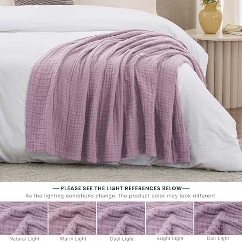 Love's cabin 100% Cotton Muslin Blanket, 6 Layer Lightweight Breathable Gauze Throw Blanket 50 x 60 Inches, Soft All Season Blanket for Couch, Bed, Sofa, Lavender - color: Lavender, size: Throw(50"x60")
