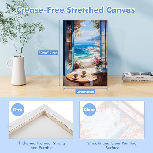 Bowetile Framed Landscape Paint by Numbers Kit for Adults, Adults' Paint-by-Number Kits on Canvas, Painting by Numbers Seaside, Acrylic Number Painting for Home Wall Decor, 8x12in - color: Landscape-cafe