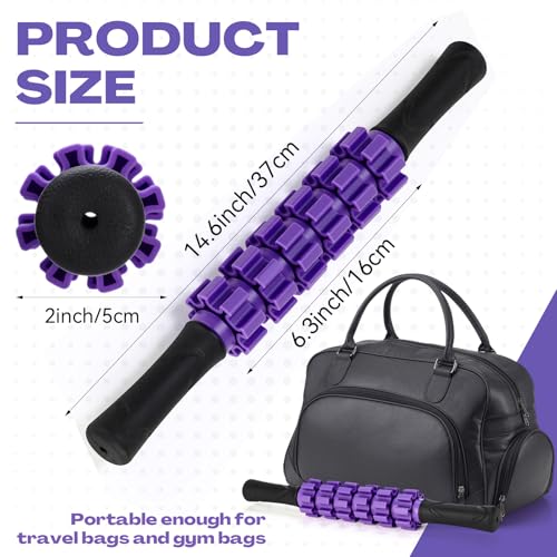 Hiboom 12 Pack Muscle Roller Stick for Deep Tissue, Leg Massage Roller with Anti Slip Grip Massage Relaxing Tools for Athletes Sculpting Yoga Sports Arms Back Calves Muscle Massager(Purple)