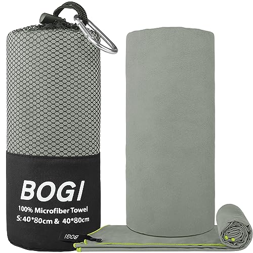 BOGI Microfiber Travel Sports Towel-Quick Dry Towel, Soft Lightweight Microfiber Camping Towel Absorbent Compact Travel Towel for Camping Gym Beach Yoga Swimming Backpacking (S:16''x32'',2Pcs-Grey) - color: Grey, size: S:16''x32''(2 Pcs)