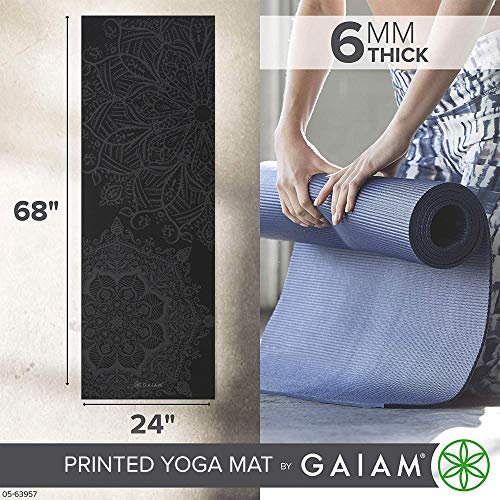 Gaiam Premium Yoga Mat, 6mm Thick Print Mat | Premium 6mm thick cushioning for joint support. Non-slip print design for yoga, Pilates & floor workouts. - color: Midnight Mandala