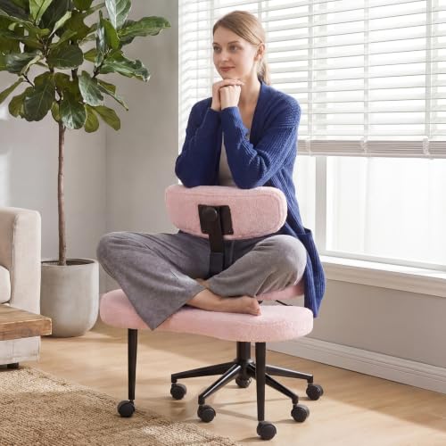 DUMOS ADHD Meditation Chair, Cross Legged Home Office Desk Chair - color: Teddy Fabric Pink