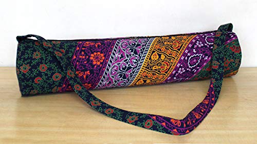 INDIAN CRAFT CASTLE ICC Yoga Mat Bag Carrier Full-Zip Exercise Yoga Mat Carry Bag for Women Men with Multi-Functional Storage Pockets and Adjustable Shoulder Strap 26X6 Inches - style: Purple 6 Flower