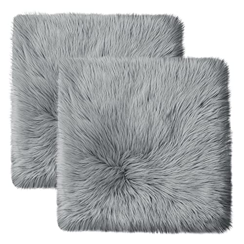 Softlife Grey Faux Fur Sheepskin Chair Cover 2 PCs Seat Cushion Pad Super Soft Area Rugs for Living Bedroom Sofa Dorm (1.6ft x 1.6ft) - color: Grey-2pcs