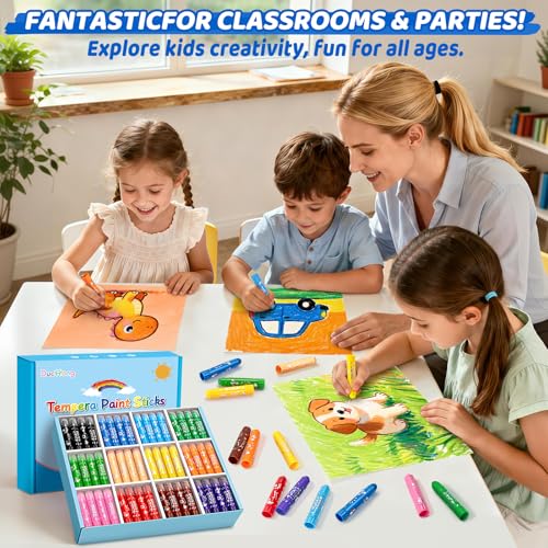 144 Tempera Paint Sticks Bulk, Washable Solid Crayons in 12 Colors | No Mess, Quick Drying, Ideal Back to School Painting Art Supplies Bulk for Classroom Students