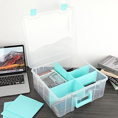 BTSKY Clear Plastic Dividing Storage Box with 8 Deep Compartments Adjustable Storage Bin with Lid Portable Craft Storage Container Multipurpose Sewing Box Art Supply Organizer, 15.1x13.9x6.1 Inches - size: 15.1x13.9x6.1 Inches-Clear