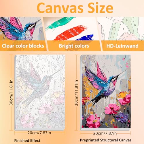 Mandun Hummingbird Paint by Numbers Kit for Adults, 3 Pack, 7.8x11.8 inch | DIY Painting Kits Crafts for Adults, Relieve Stress, Frame Canvas, Wooden Easel, Gift Box, Home Wall Decor - color: 3 Pack Hummingbird