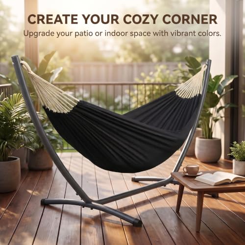 Canvas Hammock 122" Long X 59" Wide 2 Person Hammock 440 pounds Maximum Weight Applicable Scenes in Courtyard Autumn, Indoor Hanging Chairs, Beach Leisure (Black, Full) - color: Black, size: Full