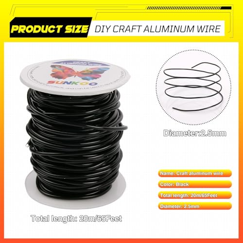Aluminum Craft Wire,10 Gauge (2.5mm) Black Bendable Wire,65 Feet Continuous Roll for Jewelry Making,Sculpting,Floral & Armature Projects - size: 10 Gauge 65FT, style: Black