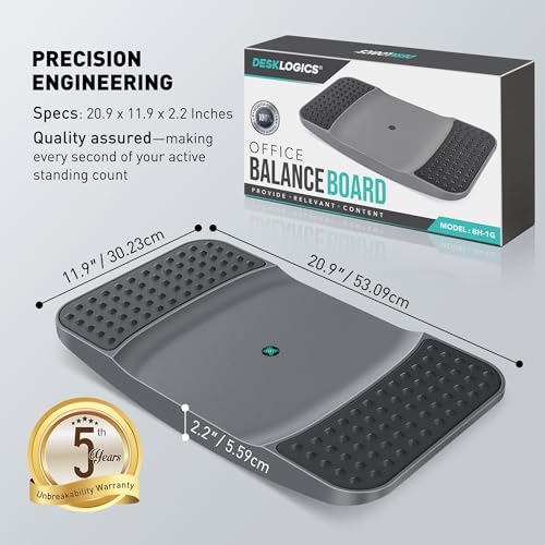Standing Desk Balance Board - High-Rebound Comfort Core Wiggle Board for Active Standing - Lateral Tilt Exercise Board for Office Work with Washable TPE Massage Pads - 220 lbs, Gray