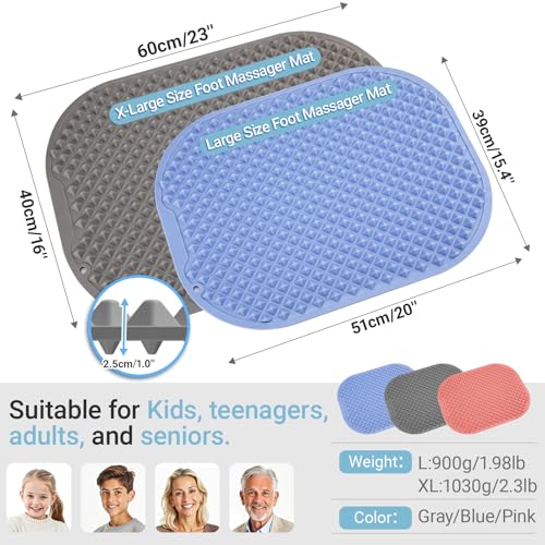 Silicone Foot Massage Mat with Dual-Side Usage, Extra-Large Reflexology Mat for Feet Relaxation, Portable Foot Acupressure Mat, Foldable Standing Desk Mat for Pain, Fatigue Relief(Gray-XL) - color: Gray, size: X-Large