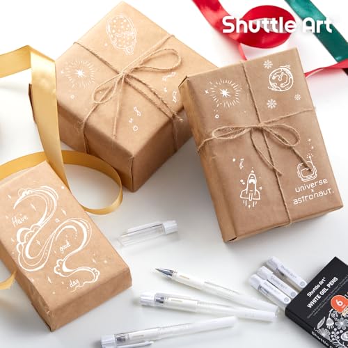 Shuttle Art White Gel Pens, 6 Pack 0.7mm, 1.0mm Gel Ink Pens Fine Point for Black Paper Highlighting Card Making Scrapbooking Coloring Writing Drawing Journaling Note Taking School Office Home - color: 6 White