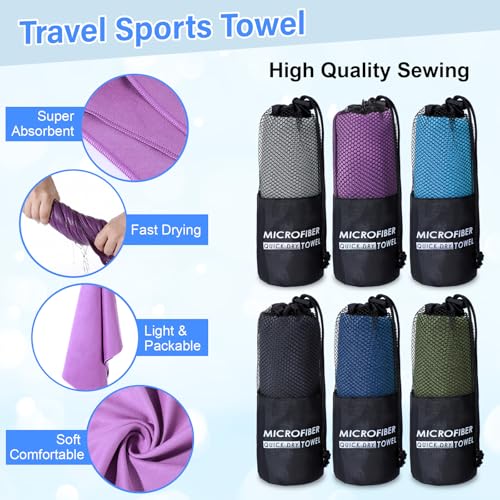 Mindsoft 6 Pack Large Microfiber Gym Towels, 47" x 20" Quick Dry Sweat Towels Super Absorbent Soft Fast Drying Towel Lightweight Towel for Workout, Camping, Backpacking, Beach, Swimming(Fashionable) - color: Fashionable