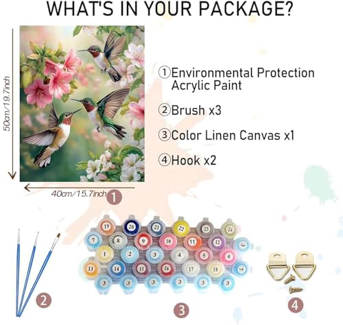 MBNTJHT DIY Hummingbird Paint by Numbers Kit for Adults Beginners,Unframed Bird and Flowers Paint by Number Kits on Canvas,Digital Watercolor Art Painting Kits Crafts for Home Wall Decor 16X20 Inch. - color: MT21921