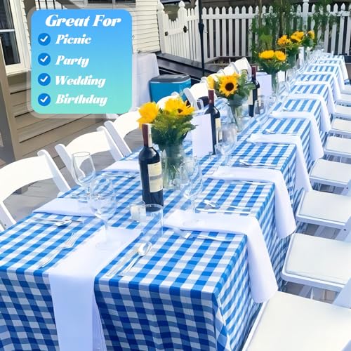Disposable Blue & White Checkered Plastic Table Cover Roll 54in X 240ft - Heavy Duty Waterproof Tablecloth with Easy Slide Cutter for Parties, Picnics & Barbecues - color: Blue Checkered, size: 2880" x 54" (Rectangular)
