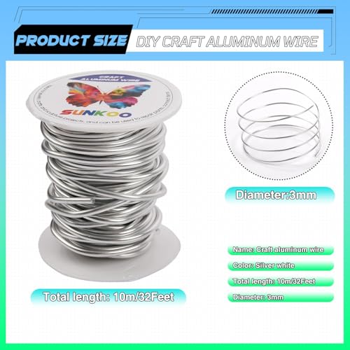 Aluminum Craft Wire,8 Gauge (3mm) Silver Bendable Wire,32 Feet Continuous Roll for Jewelry Making,Sculpting,Floral & Armature Projects - size: 8 Gauge 32FT, style: Silver