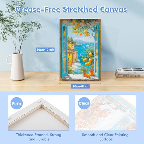 Bowetile Framed Paint by Numbers Landscape Kit for Adults, Adults' Paint-by-Number Kits on Canvas, Painting by Numbers Lemon, DIY Acrylic Number Painting for Home Wall Decor, 8x12in - color: Landscape, Lemon