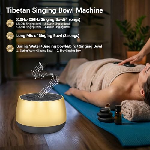 Portable Electronic Tibetan Singing Bowl Rechargeable 4 Healing Frequencies (256-510Hz) Timer, Sound & Meditation Bowl for Yoga, Mindfulness, Chakra Healing and Stress Relief Gifts for Women