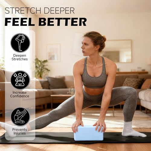 Leikefitness Yoga Blocks 2 Pack,Lightweight-High Density Eva Foam Soft Non-Slip for Yoga, Pilates, Meditation 9"×6"×3" - color: Blue
