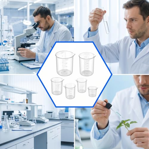 7 Pcs Plastic Graduated Beakers, 30/50/100/150/200/500ml Transparent | Plastic Measuring Cups for Kitchen Lab, Graduated Beaker for Epoxy and Resin, Mixing Cups for Crafts and Science, Clear