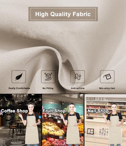 Kitchen Bib Apron with Pockets, Women Men Adjustable Neck Strap Water Resistant Apron for Chef Artist Waiter - color: Khaki