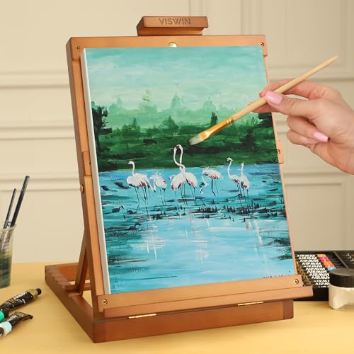 VISWIN Heavy-Duty Table Top Easel for Painting, Adjustable Beech Wood Tabletop Easel, Hold Canvas up to 23”, Portable Art Desktop Easel Stand for Adults, Artists, Beginners – Walnut - color: Walnut