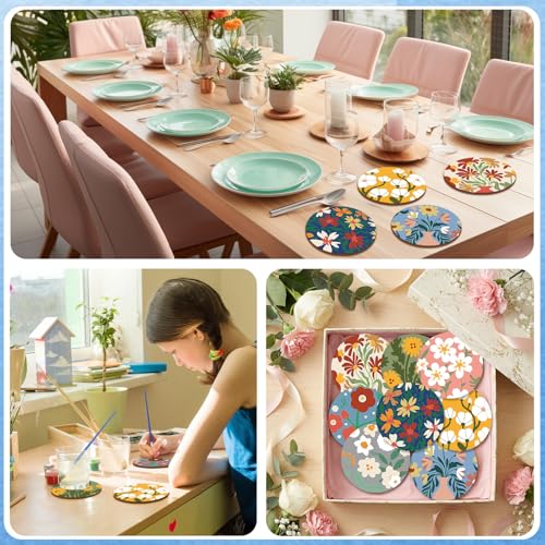 Reallnaive 8 Pcs Flower Paint by Numbers Kit for Adults Floral Coasters | Mini Paint by Numbers, Tiny Round Oil Painting Drink Coaster with Holder, for Small DIY Craft Birthday Gift - style: Flower