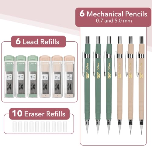 Mr. Pen- Mechanical Pencil Set with Lead and Eraser Refills, 6 Pack | 2 Sizes, 0.5 and 0.7mm, Sketching Pencils, Drafting Pencil, Drawing Mechanical Pencils