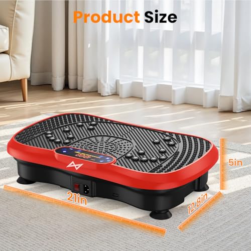 AXV Vibration Plate Fitness Platform Exercise Machine Body Vibrating Board | Curved Design Powerful 200W Bluetooth Oscillating Shake Plate for Lymphatic Drainage Recovery Whole Body Toning With Handles - color: BT.PRO.RED