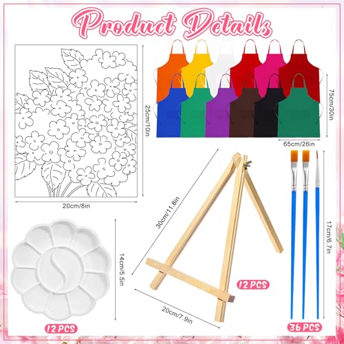 Motipuns 72 Pcs Paint and Sip Kit for Adults 12 Set 8''x10'' Pre Drawn Canvas for Painting with Easels Apron Brushes Palette Printed Canvas Bulk for DIY Birthday Gifts Date Night Party(Flower) - style: Flower