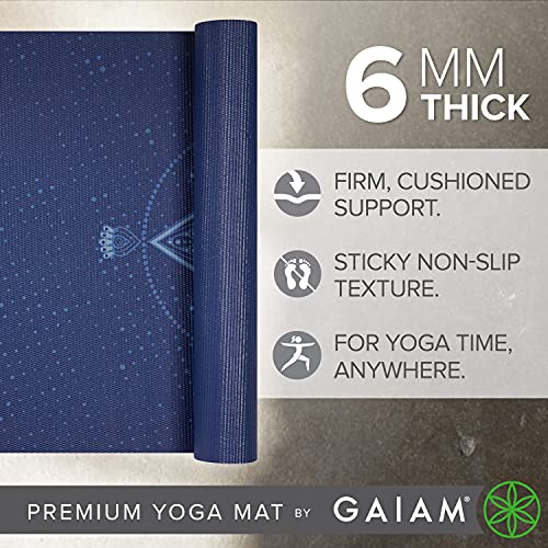 Gaiam Premium Yoga Mat, 6mm Thick Print Mat | Premium 6mm thick cushioning for joint support. Non-slip print design for yoga, Pilates & floor workouts. - color: Celestial Blue