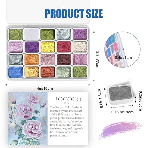CraftyManor Mini Forestry Shifting Watercolor Painting Kit, 20 Color Shifting Watercolor Paint Set, Shimmer Metallic Watercolor Set, Glitter Watercolor Paint, Solid, Rococo Style - color: Rococo 20 Colors