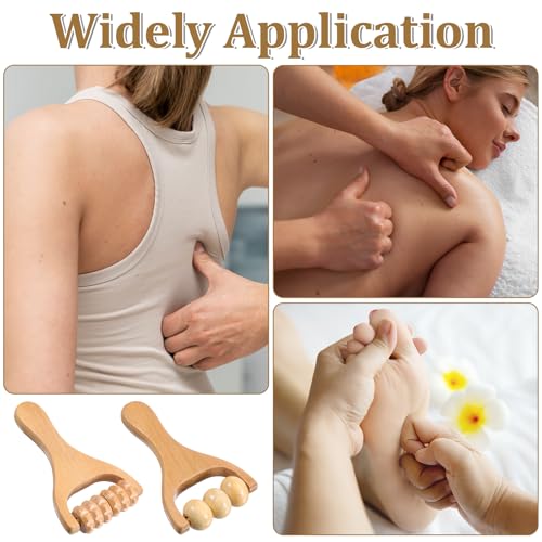2 PCS Wooden Massage Roller, Wood Bead Massage Tools, Manual Wooden Muscle Foot Roller Massage for Leg Thigh Arm Body Muscle Tissue Pain Relief