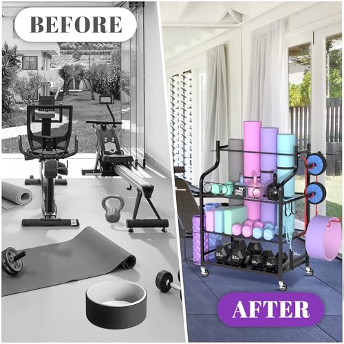 Mythinglogic Home Gym Rack for Dumbbells, Yoga Mats and Workout Equipment - color: Black