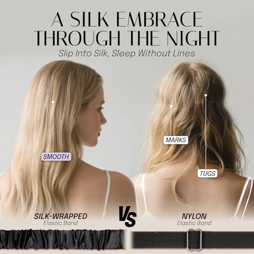 OLESILK Silk Eye Mask for Sleeping with Shading Strip for Women, Black - color: Black