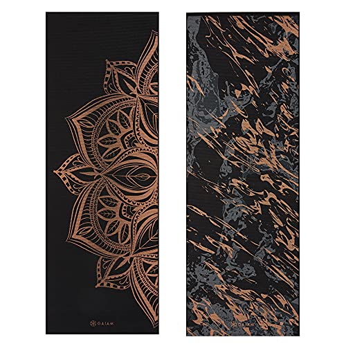 Gaiam Yoga Mat - Premium 6mm Print Reversible Extra Thick Non Slip Exercise & Fitness Mat for All Types of Yoga, Pilates & Floor Workouts (68" x 24" x 6mm Thick) - color: Marbled Bronze Medallion
