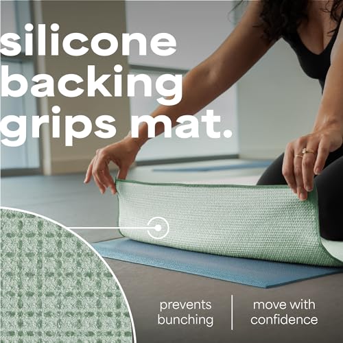 S&T INC. Aura Microfiber Yoga Mat Towel with Grip, 2 Pack, 24" x 72", Green | Silicone Grip Backing, Soft and Absorbent, Quick-Dry for Gym, Pilates, and Hot Yoga, Compact for Gym Bag, Machine Washable - color: Green 2pk