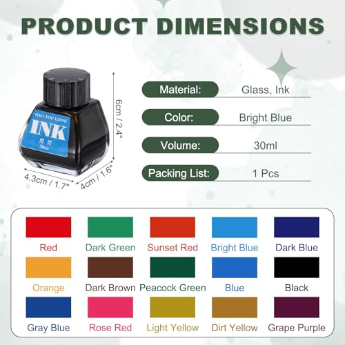 PATIKIL Fountain Pen Ink Bright Blue, 30ml Calligraphy Pen Bottled Ink Non-Carbon Colorful Smooth Flow Color Dip Drawing Set Art Supplies for Writing Painting Journaling - color: Bright Blue