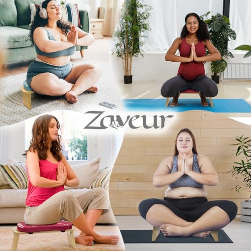 Zaveur 쿠션이 있는 대나무 명상 벤치 - 다양한 좌석 각도를 위한 접이식 벤치 - 무릎 의자 명상 스툴 - 깊고 긴 명상을 위한 요가 의자 기도 벤치 - 브라운 - color: 브라운.