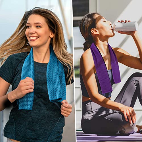 BBTO 100 Pack Cooling Towel Bulk - color: Purple Pink Gray Blue, size: 32 x 12 Inch
