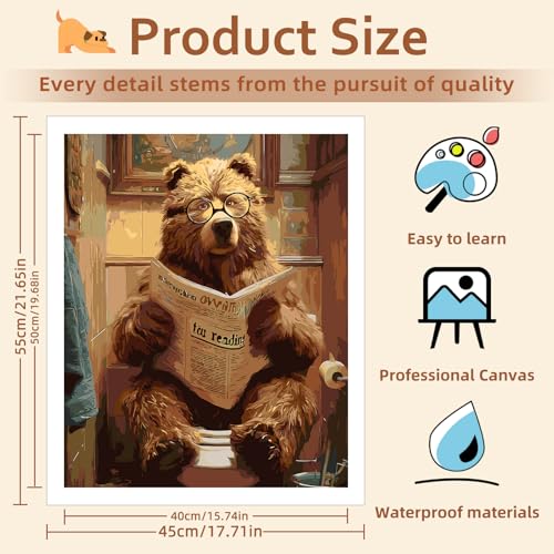 Reivworl Bear Paint by Numbers Kit for Adults Beginner 16×20 inch | Bear Paint by Number Kits 16×20 inch, Crafts on Canvas with Gifts. - color: 04-Bear