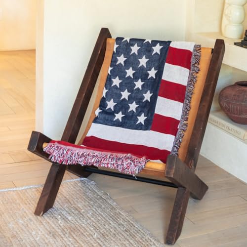 United Estates Flag Woven Throw Blanket - Cotton Blend | Versatile, Multi-Use & Lightweight | Patriotic Blanket for Bed, Sofa, Picnic, Beach, Tapestry, or Gift - color: White, Red and Blue