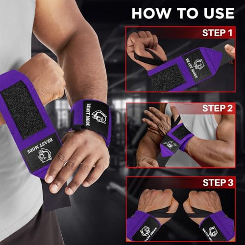 TECEUM Elastic Cotton Weightlifting Wrist Wraps with Thumb Loops, 1 Pair - color: Purple, style: 12" β Queen of Lifts
