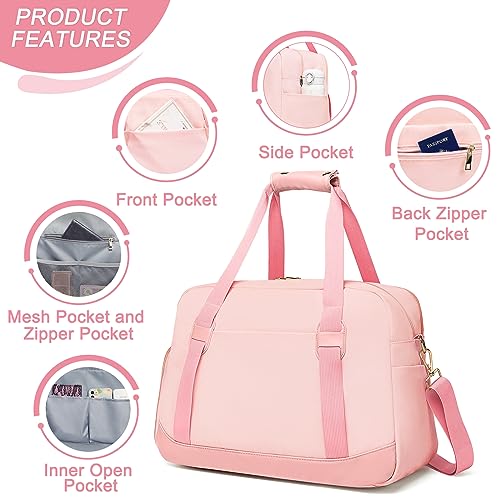 Sports Gym Bag for Women, Travel Duffle Bag with Shoe Compartment & Wet Pocket, Fitness Yoga Bag - color: Pink