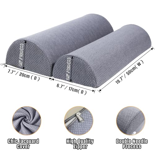 2PCS Knee Pillow for Sleeping, Half Moon Bolster Pillow for Neck, Legs, Ankle Foot & Knee Support, High Density Foam for Leg Elevation (19.6''x6.7''x3.5'', 19.6''x7.8''x4.3'') - color: Grey