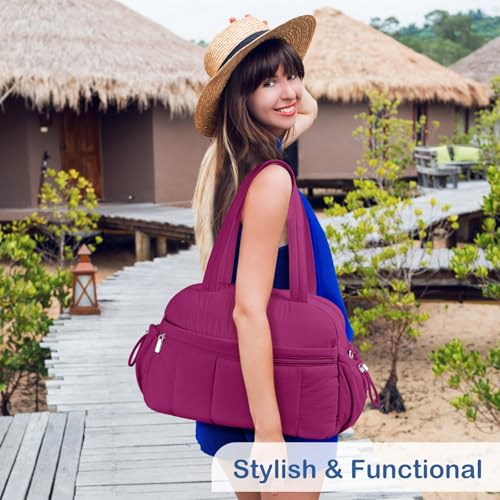 TOPDesign Travel Duffel Bag for Women, Puffer Gym Bag Sports Tote with Wet Pocket, Carry On Weekender with Luggage Sleeve (Dark Purple) - color: Dark Purple