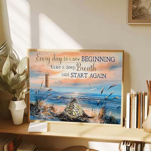 ZeeLionArt Diamond Art Kit, Turtle Lighthouse Beach, 16x12 Inch | Inspirational 5D DIY Full Round Drill Diamond Painting kit for Adults & Beginners, Home Wall Decor Craft Gift - color: DP04187
