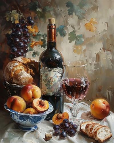 Tucocoo DIY Paint by Numbers for Adults Vintage Wine Fruit DIY Digital Oil Painting Acrylic Painting Kits Canvas Wall Art Wine Fruit Retro Room Decor 16x20 Inch (DIY Frame ) - color: Wine Fruit 06, size: 16''x20''(DIY Frame)