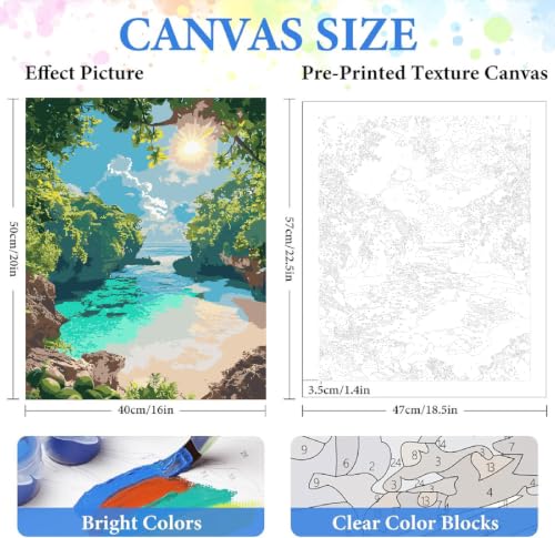 ZRIZQ Landscape Paint by Numbers Kit for Adults Beginner,Beach,16x20 | Full set with rich paints,wooden brushes,rolled canvas.Calming activity.Beginner friendly.Just open and paint. - color: 16"X20"Rolled Canvas-Beach 4